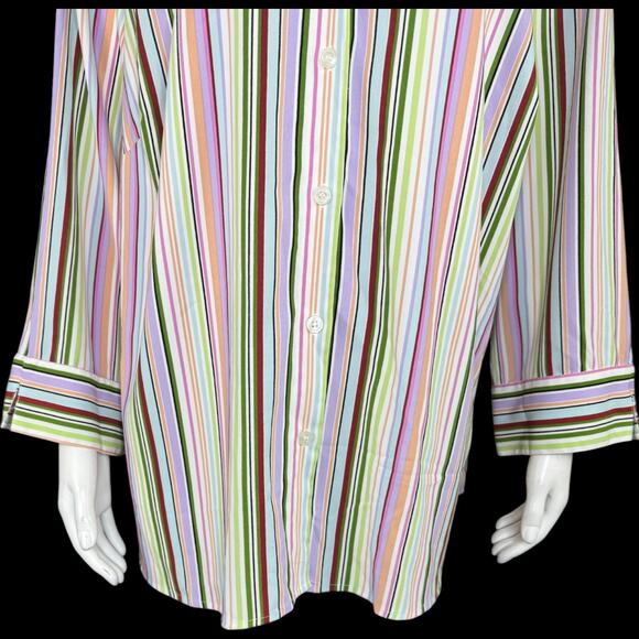 Notations Woman Button Up Shirt Striped Long Sleeve Blouse Plus 2X Multicolor - Picture 10 of 12